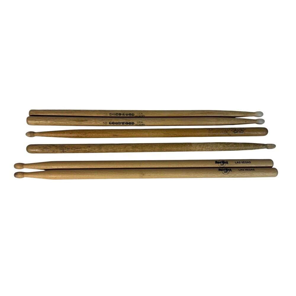 Lot of 6 Drum Sticks (Rick Welk, Hard Rock Vegas, Goodwood) Wood Drumstick